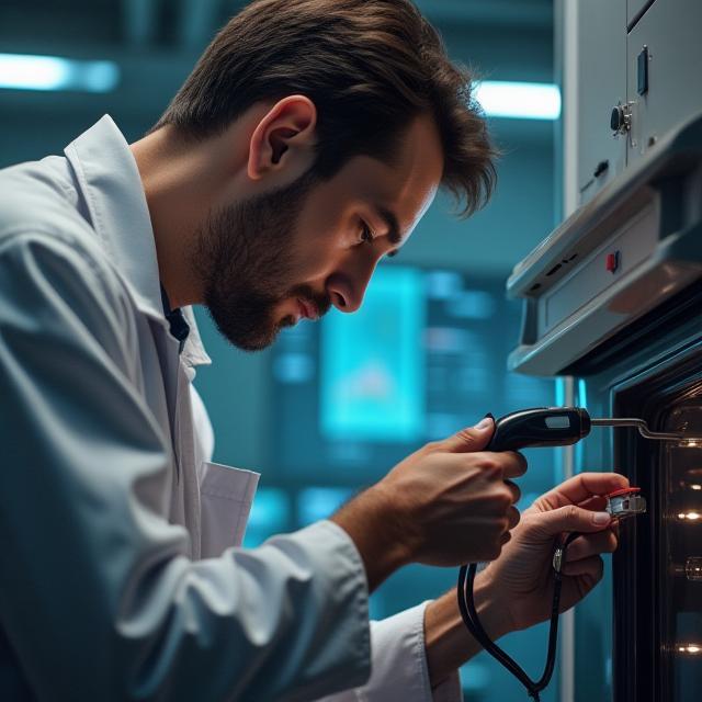 Tecnico che effettua una diagnostica su un forno